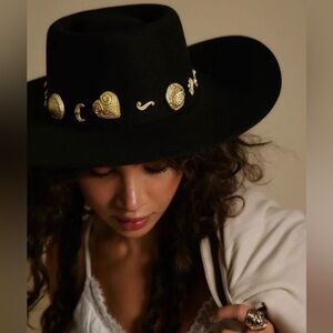 Lack of Color Cosmic Heart Boater Hat Black Small NWT Celestial Festival Boho